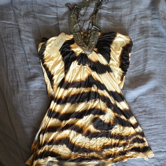 Sky Gold and Black Tiger Print Tank Top size M - Picture 1 of 4